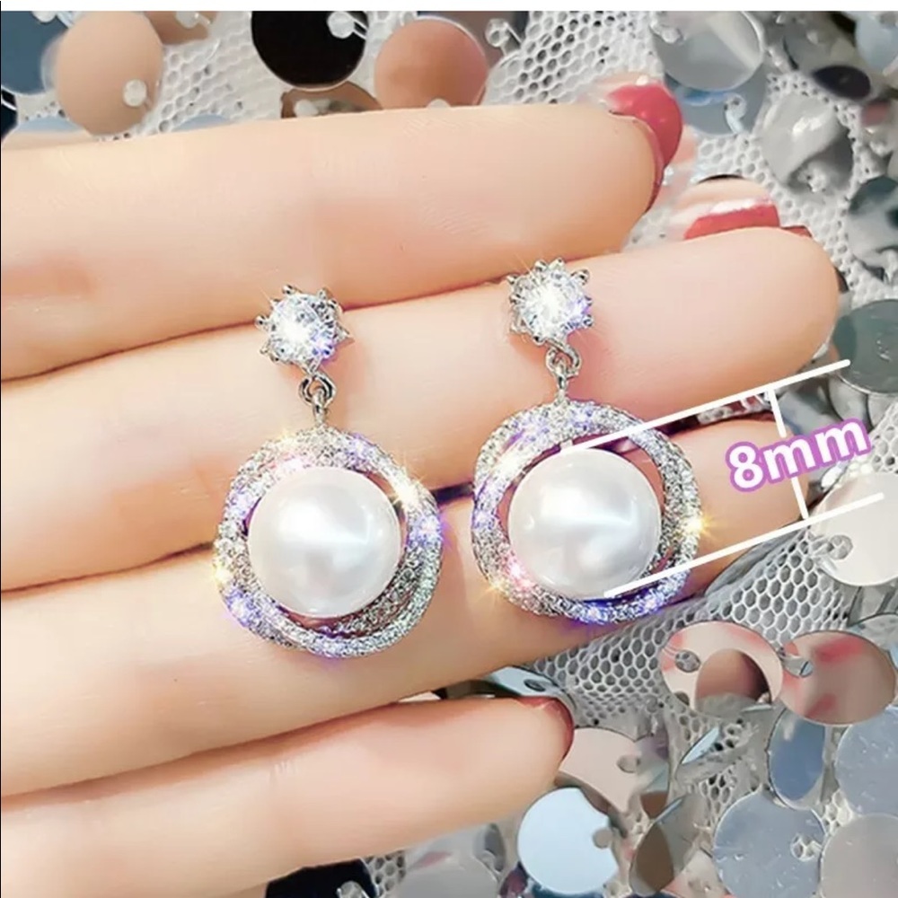 New Gorgeous 925 Silver Earrings White pearl - Picture 5 of 7